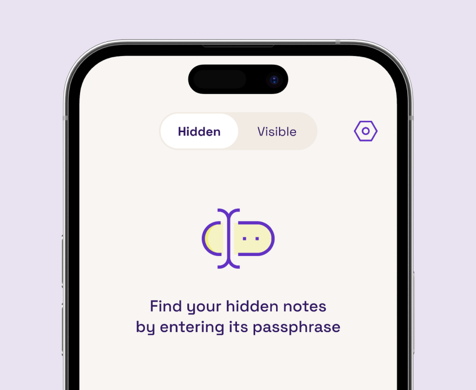 Discreet iOS app interface showing clean, minimalist note-taking design with privacy-focused features